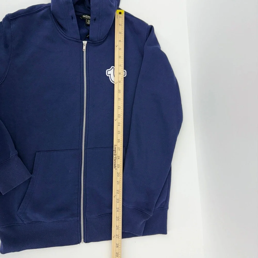 True Religion Zip Hoodie Men XL Navy Blue Good Buddha Graphic Horseshoe Logo New